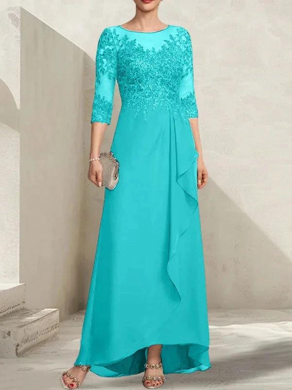 A-line Scoop Illusion Asymmetrical Lace Chiffon Mother of the Bride Dress With Sequins Cascading Ruffles - Image 42