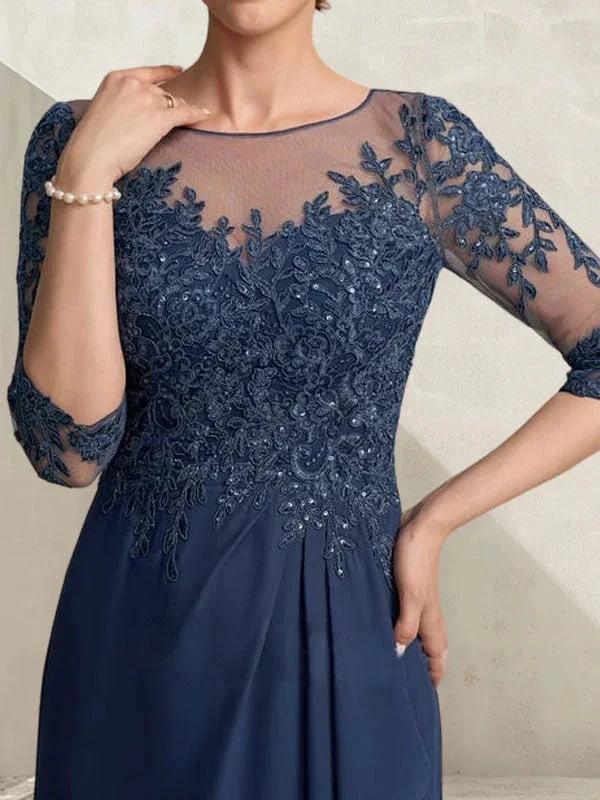 A-line Scoop Illusion Asymmetrical Lace Chiffon Mother of the Bride Dress With Sequins Cascading Ruffles - Image 7