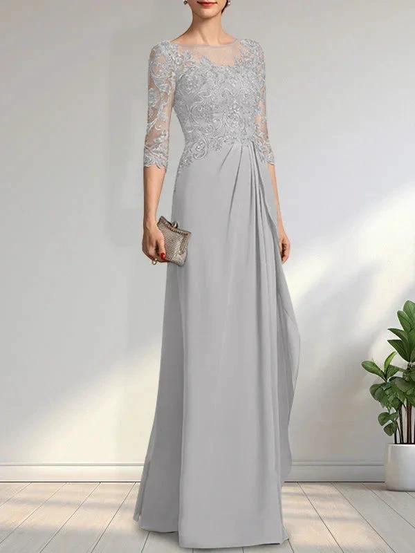 A-line Scoop Illusion Floor-Length Chiffon Lace Mother of the Bride Dress With Beading Sequins Cascading Ruffles - Image 10