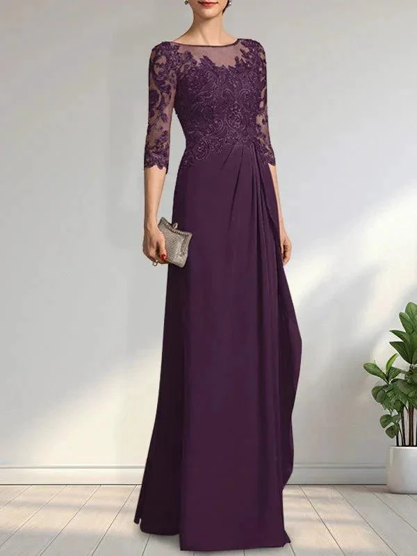 A-line Scoop Illusion Floor-Length Chiffon Lace Mother of the Bride Dress With Beading Sequins Cascading Ruffles - Image 13