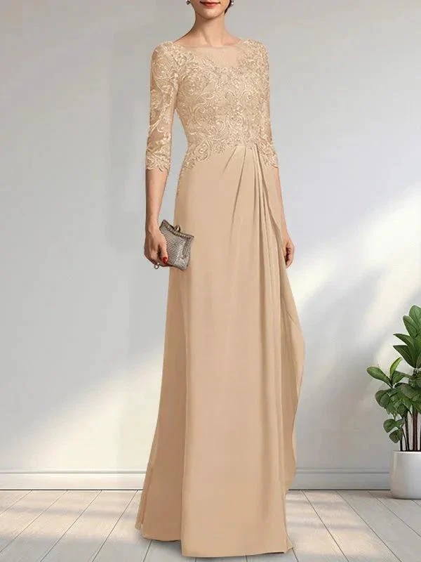 A-line Scoop Illusion Floor-Length Chiffon Lace Mother of the Bride Dress With Beading Sequins Cascading Ruffles - Image 14