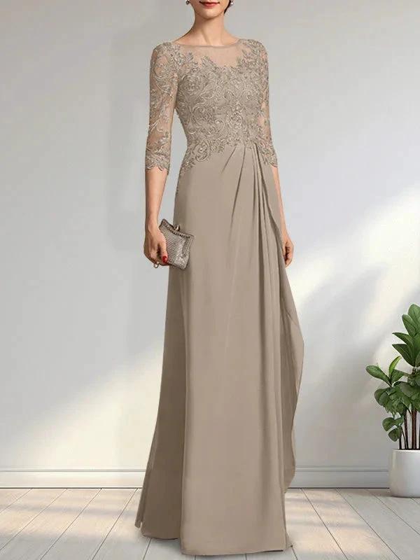 A-line Scoop Illusion Floor-Length Chiffon Lace Mother of the Bride Dress With Beading Sequins Cascading Ruffles - Image 15