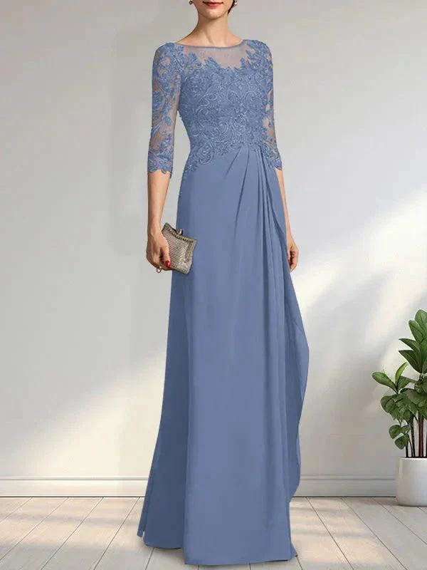 A-line Scoop Illusion Floor-Length Chiffon Lace Mother of the Bride Dress With Beading Sequins Cascading Ruffles - Image 18