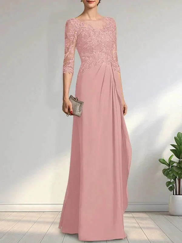 A-line Scoop Illusion Floor-Length Chiffon Lace Mother of the Bride Dress With Beading Sequins Cascading Ruffles - Image 19
