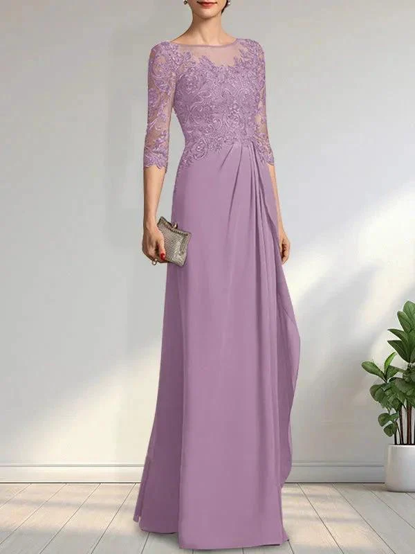 A-line Scoop Illusion Floor-Length Chiffon Lace Mother of the Bride Dress With Beading Sequins Cascading Ruffles - Image 21