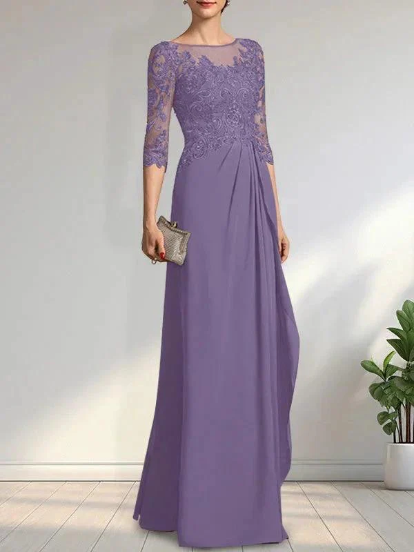 A-line Scoop Illusion Floor-Length Chiffon Lace Mother of the Bride Dress With Beading Sequins Cascading Ruffles - Image 22