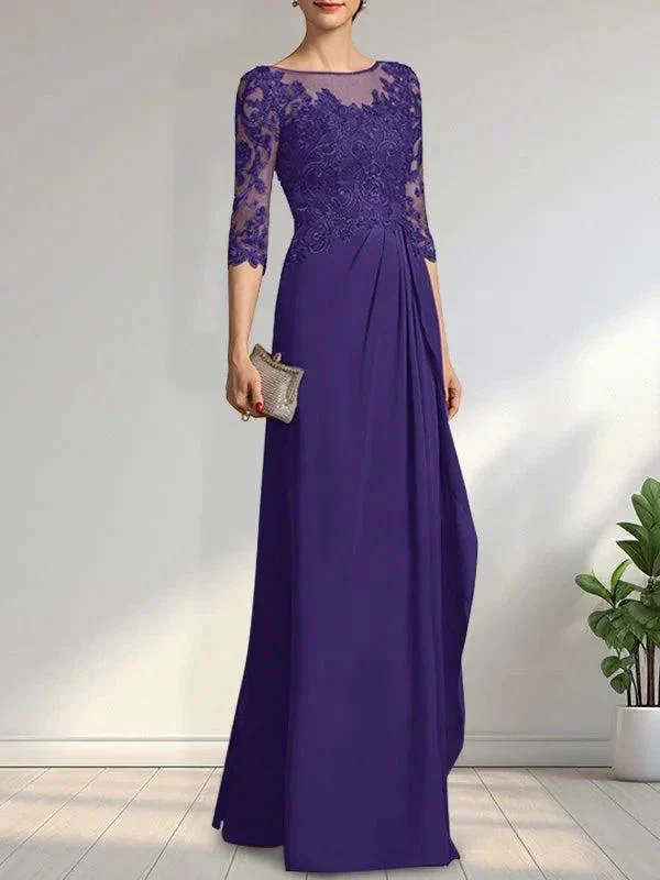 A-line Scoop Illusion Floor-Length Chiffon Lace Mother of the Bride Dress With Beading Sequins Cascading Ruffles - Image 23