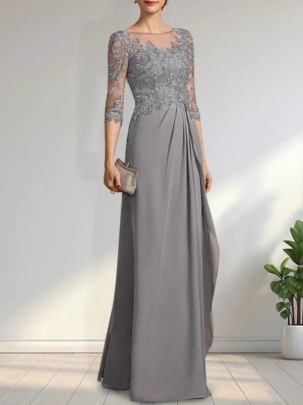A-line Scoop Illusion Floor-Length Chiffon Lace Mother of the Bride Dress With Beading Sequins Cascading Ruffles - Image 8