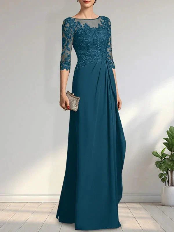 A-line Scoop Illusion Floor-Length Chiffon Lace Mother of the Bride Dress With Beading Sequins Cascading Ruffles - Image 9