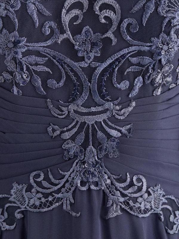A-line Scoop Illusion Floor-Length Chiffon Lace Mother of the Bride Dress With Pleated Sequins - Image 30