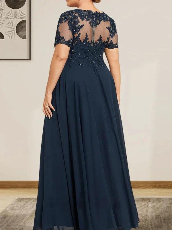 A-line Scoop Illusion Floor-Length Chiffon Lace Mother of the Bride Dress With Sequins Beading - Image 10