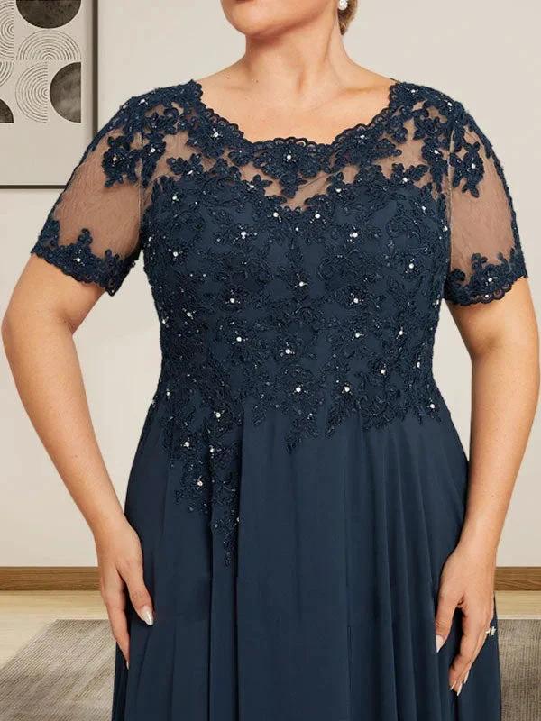 A-line Scoop Illusion Floor-Length Chiffon Lace Mother of the Bride Dress With Sequins Beading - Image 11