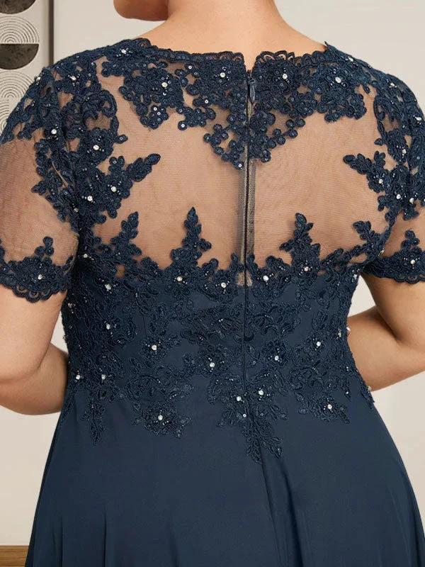 A-line Scoop Illusion Floor-Length Chiffon Lace Mother of the Bride Dress With Sequins Beading - Image 12