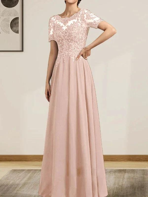 A-line Scoop Illusion Floor-Length Chiffon Lace Mother of the Bride Dress With Sequins Beading - Image 14