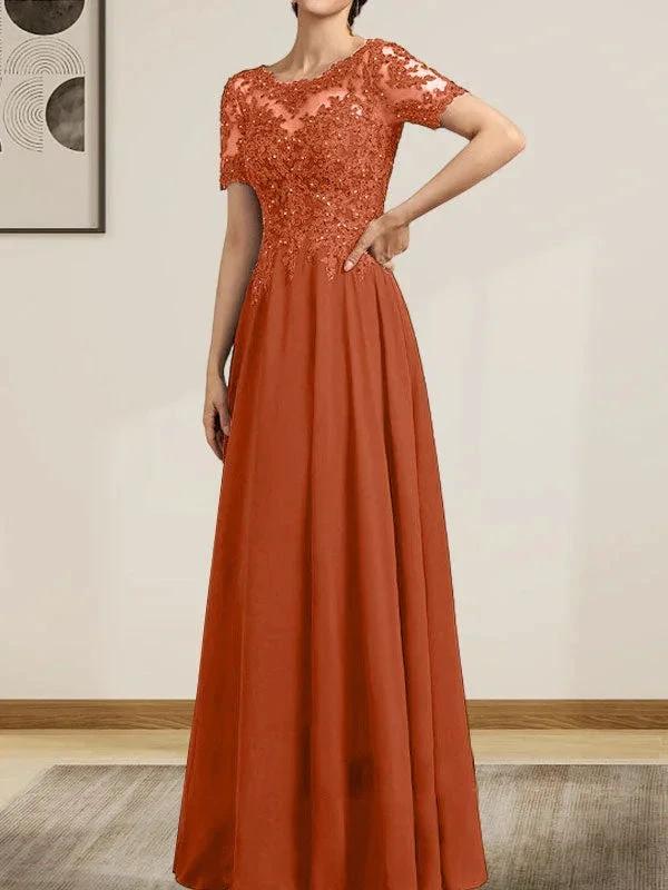 A-line Scoop Illusion Floor-Length Chiffon Lace Mother of the Bride Dress With Sequins Beading - Image 15