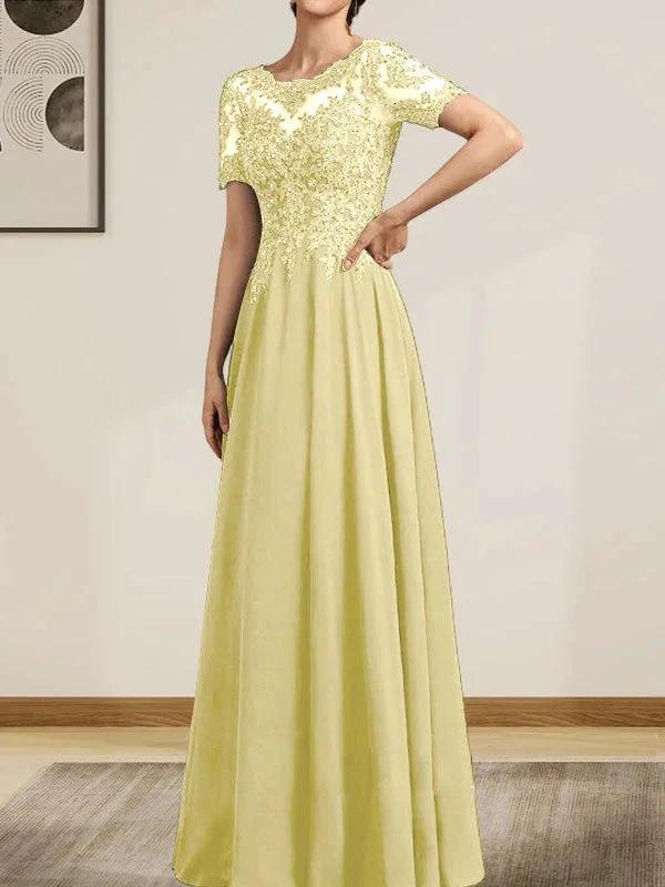 A-line Scoop Illusion Floor-Length Chiffon Lace Mother of the Bride Dress With Sequins Beading - Image 16