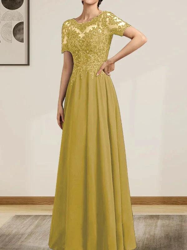 A-line Scoop Illusion Floor-Length Chiffon Lace Mother of the Bride Dress With Sequins Beading - Image 17