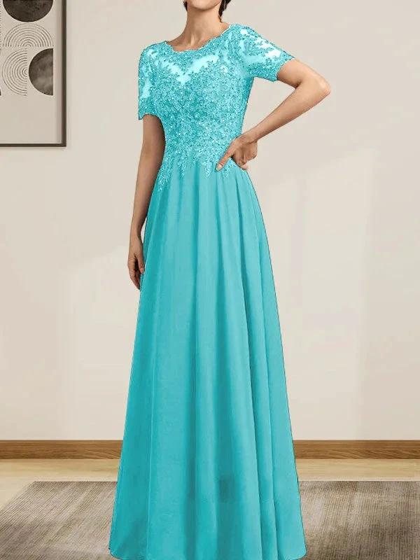 A-line Scoop Illusion Floor-Length Chiffon Lace Mother of the Bride Dress With Sequins Beading - Image 21