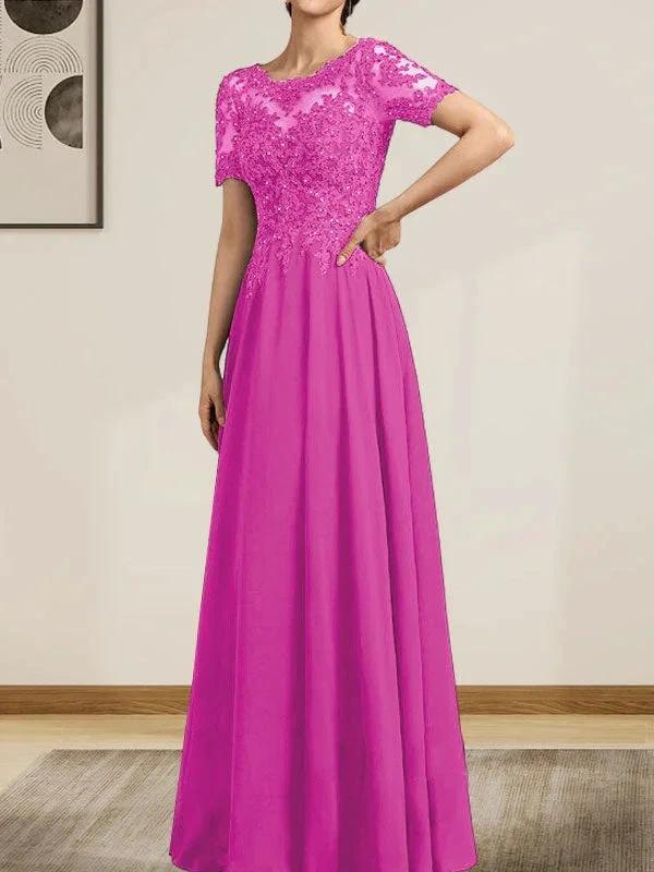 A-line Scoop Illusion Floor-Length Chiffon Lace Mother of the Bride Dress With Sequins Beading - Image 26