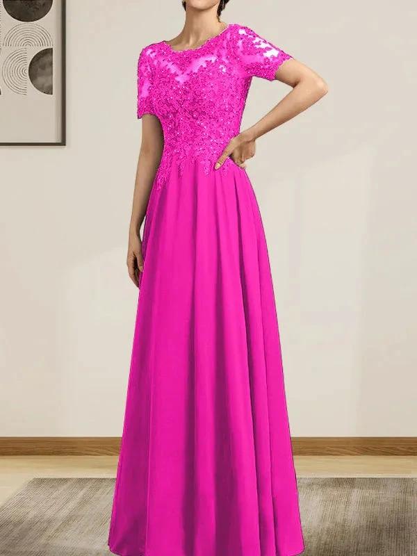 A-line Scoop Illusion Floor-Length Chiffon Lace Mother of the Bride Dress With Sequins Beading - Image 27