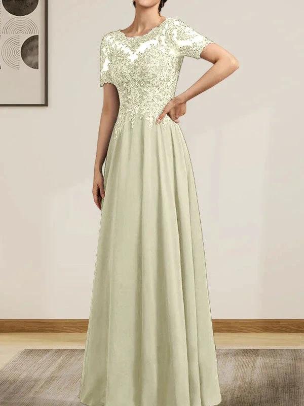 A-line Scoop Illusion Floor-Length Chiffon Lace Mother of the Bride Dress With Sequins Beading - Image 28