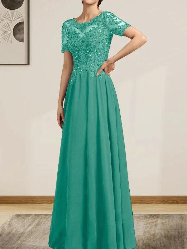 A-line Scoop Illusion Floor-Length Chiffon Lace Mother of the Bride Dress With Sequins Beading - Image 29