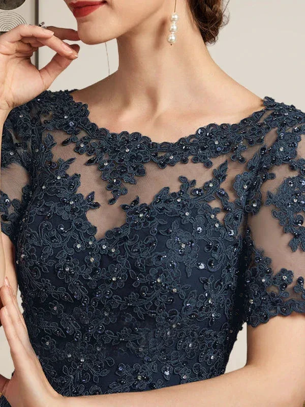 A-line Scoop Illusion Floor-Length Chiffon Lace Mother of the Bride Dress With Sequins Beading - Image 3