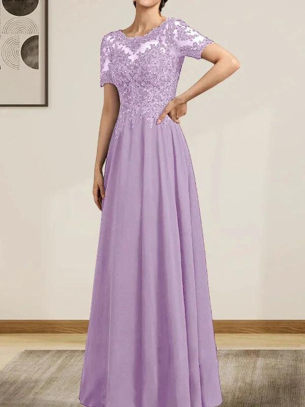 A-line Scoop Illusion Floor-Length Chiffon Lace Mother of the Bride Dress With Sequins Beading - Image 30