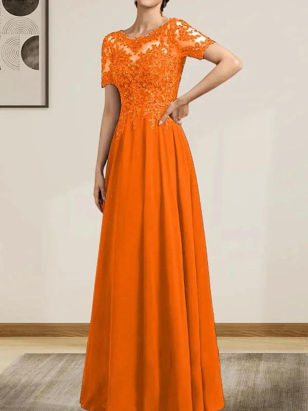 A-line Scoop Illusion Floor-Length Chiffon Lace Mother of the Bride Dress With Sequins Beading - Image 36