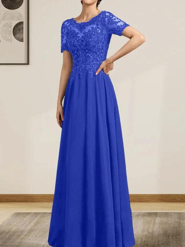A-line Scoop Illusion Floor-Length Chiffon Lace Mother of the Bride Dress With Sequins Beading - Image 40