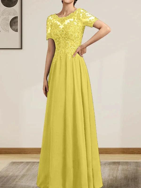 A-line Scoop Illusion Floor-Length Chiffon Lace Mother of the Bride Dress With Sequins Beading - Image 49