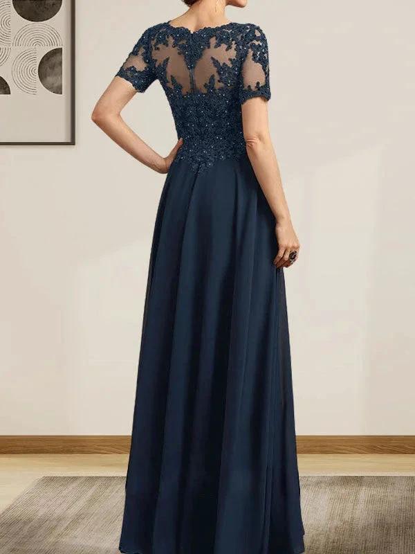 A-line Scoop Illusion Floor-Length Chiffon Lace Mother of the Bride Dress With Sequins Beading - Image 6