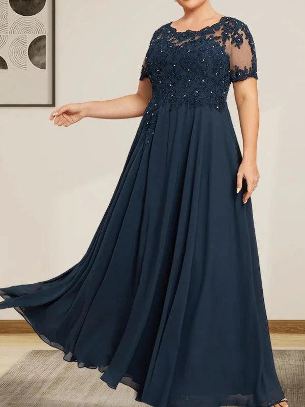 A-line Scoop Illusion Floor-Length Chiffon Lace Mother of the Bride Dress With Sequins Beading - Image 7