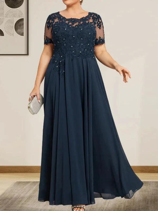 A-line Scoop Illusion Floor-Length Chiffon Lace Mother of the Bride Dress With Sequins Beading - Image 8