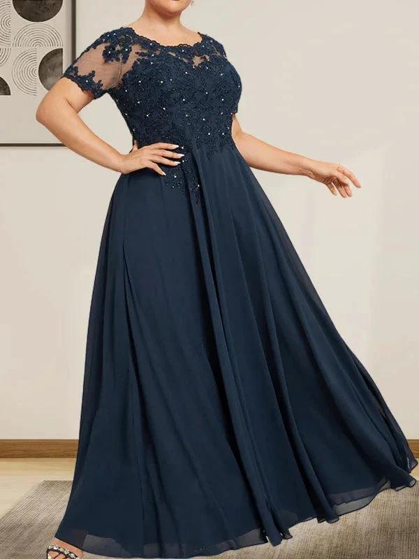 A-line Scoop Illusion Floor-Length Chiffon Lace Mother of the Bride Dress With Sequins Beading - Image 9