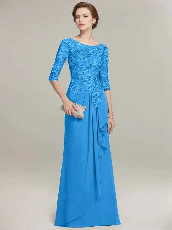 A-line Scoop Illusion Floor-Length Lace Chiffon Mother of the Bride Dress With Cascading Ruffles - Image 10