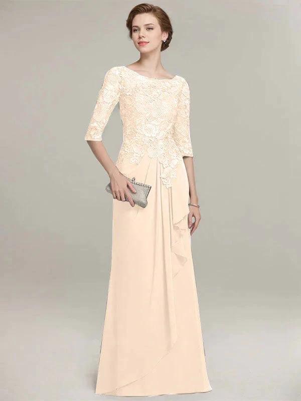 A-line Scoop Illusion Floor-Length Lace Chiffon Mother of the Bride Dress With Cascading Ruffles - Image 11