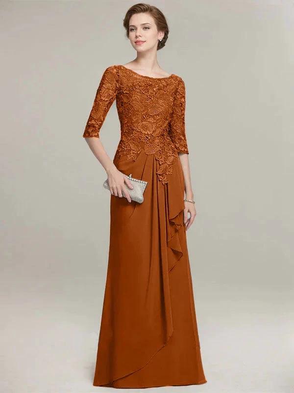 A-line Scoop Illusion Floor-Length Lace Chiffon Mother of the Bride Dress With Cascading Ruffles - Image 12