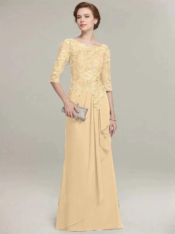 A-line Scoop Illusion Floor-Length Lace Chiffon Mother of the Bride Dress With Cascading Ruffles - Image 13