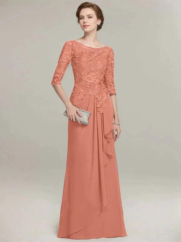A-line Scoop Illusion Floor-Length Lace Chiffon Mother of the Bride Dress With Cascading Ruffles - Image 14