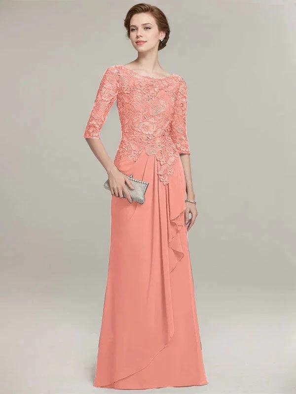 A-line Scoop Illusion Floor-Length Lace Chiffon Mother of the Bride Dress With Cascading Ruffles - Image 15