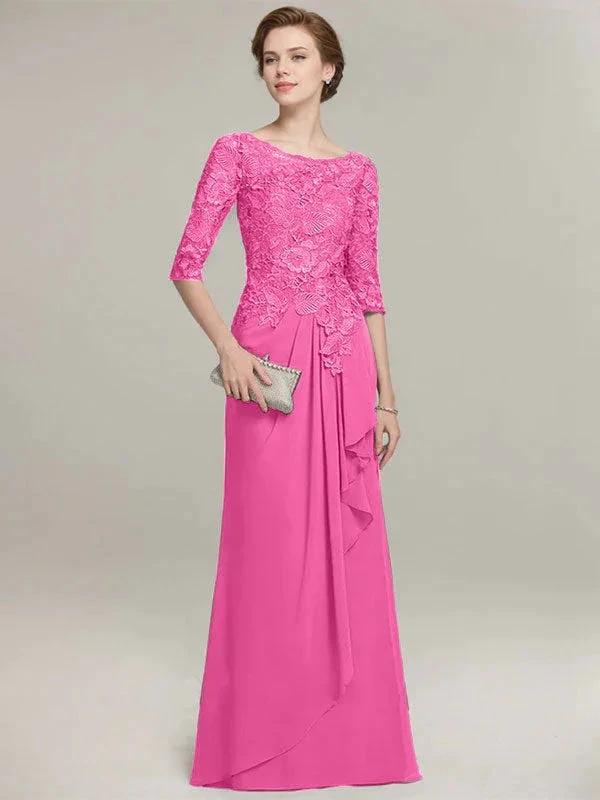 A-line Scoop Illusion Floor-Length Lace Chiffon Mother of the Bride Dress With Cascading Ruffles - Image 17
