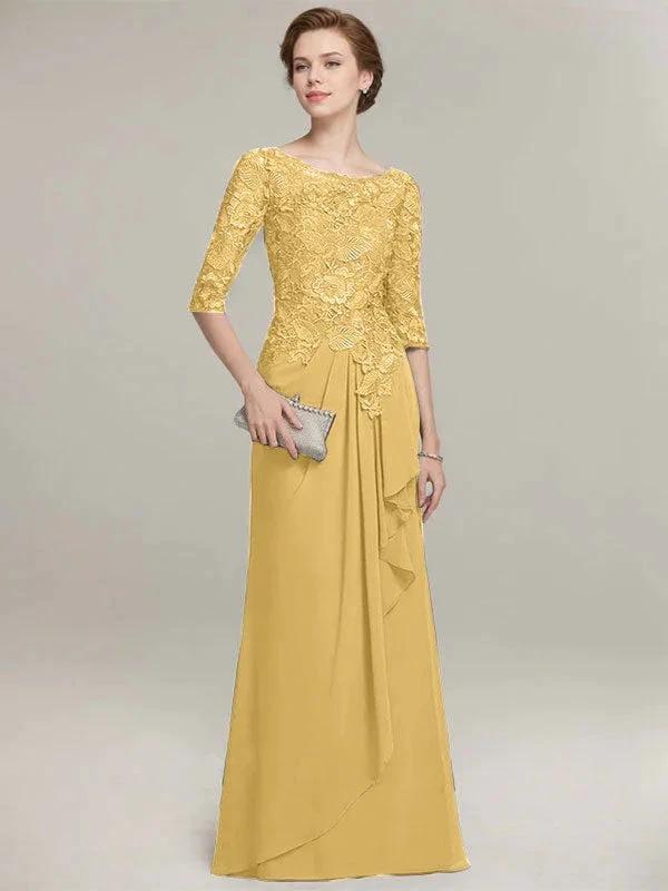 A-line Scoop Illusion Floor-Length Lace Chiffon Mother of the Bride Dress With Cascading Ruffles - Image 18
