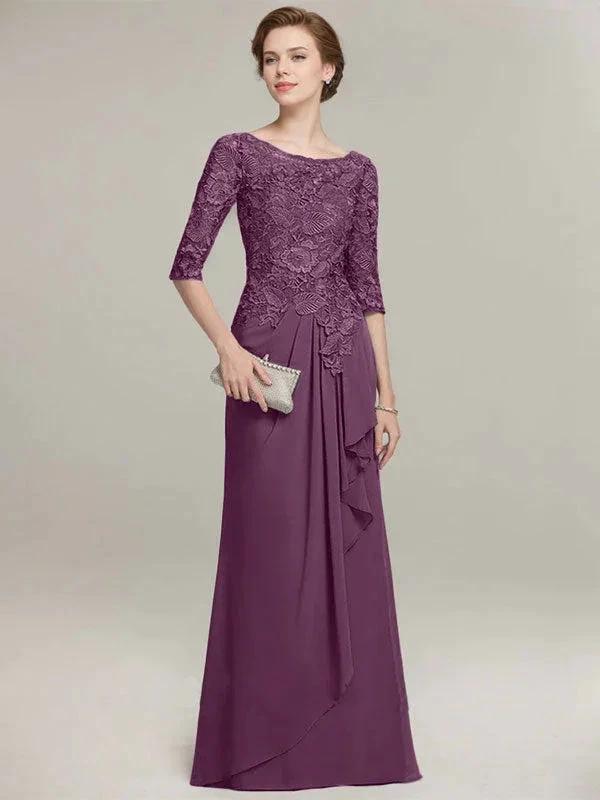 A-line Scoop Illusion Floor-Length Lace Chiffon Mother of the Bride Dress With Cascading Ruffles - Image 19