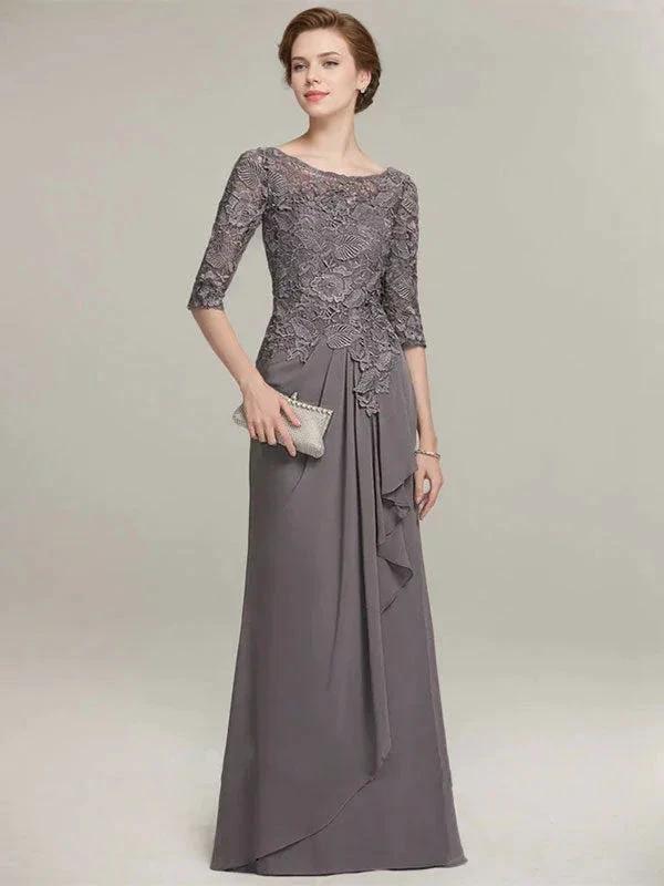 A-line Scoop Illusion Floor-Length Lace Chiffon Mother of the Bride Dress With Cascading Ruffles - Image 2