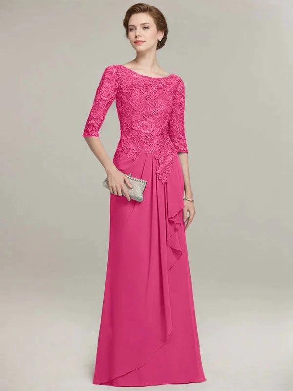 A-line Scoop Illusion Floor-Length Lace Chiffon Mother of the Bride Dress With Cascading Ruffles - Image 20