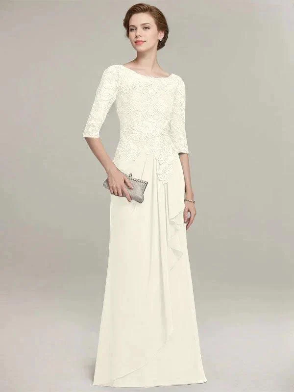 A-line Scoop Illusion Floor-Length Lace Chiffon Mother of the Bride Dress With Cascading Ruffles - Image 21