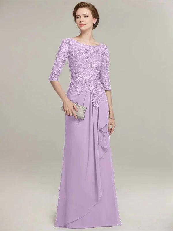 A-line Scoop Illusion Floor-Length Lace Chiffon Mother of the Bride Dress With Cascading Ruffles - Image 23