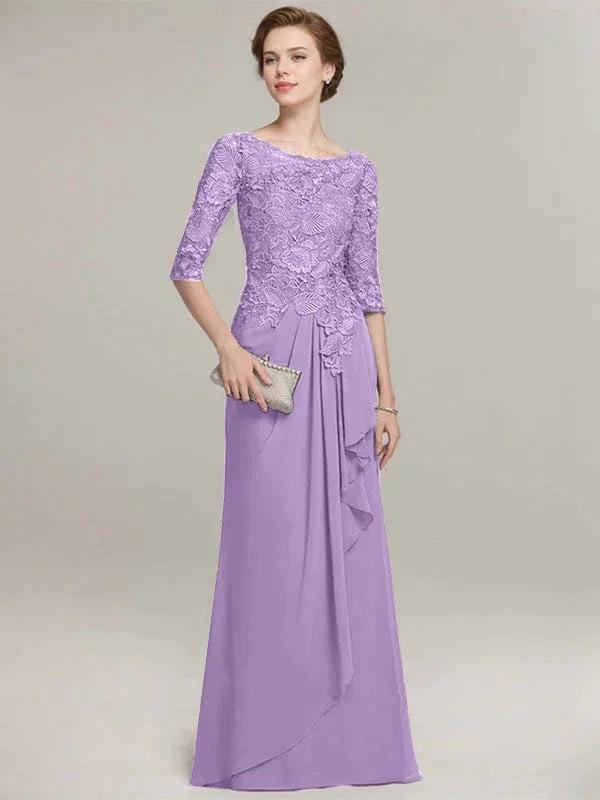 A-line Scoop Illusion Floor-Length Lace Chiffon Mother of the Bride Dress With Cascading Ruffles - Image 24