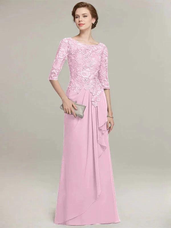 A-line Scoop Illusion Floor-Length Lace Chiffon Mother of the Bride Dress With Cascading Ruffles - Image 25